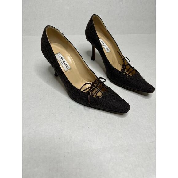 Jimmy Choo London Designer Lace Up Bow Detail square Pointed Toe Kitten Heels - Picture 1 of 10